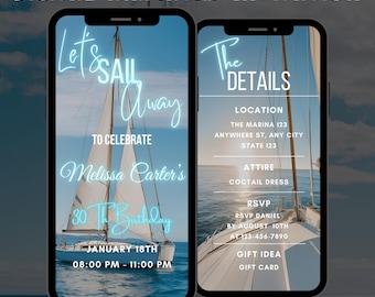 Yacht Party Invitation, Animated Yacht Video Invite, Editable Boat Party Evite, Digital Party Invitation Template