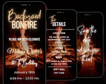 Animated Bonfire Birthday Invitation: Editable Backyard BBQ Dinner Party Video Invite (Digital Download)