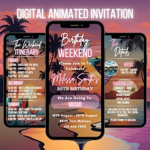 Editable Animated Birthday Weekend Itinerary, Birthday Weekend, Digital Birthday Itinerary Template, Birthday Invite, Editable to All Age