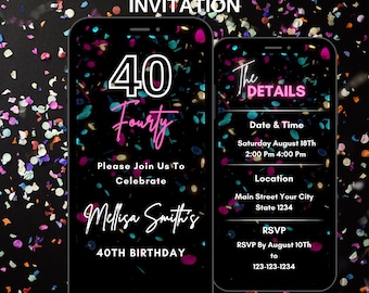 Editable 40Th Birthday Invitation, Animated Fourty Birthday Invitation, Modern Invite, Video Evite, Birthday Party Invite, Adult Birthday