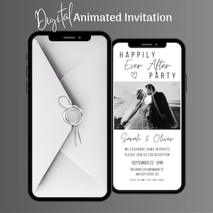 Editable White Happily Ever After Party Invitation, Mobile Reception Party Invite, Minimalist Elopement Announcement Card, Wedding Party