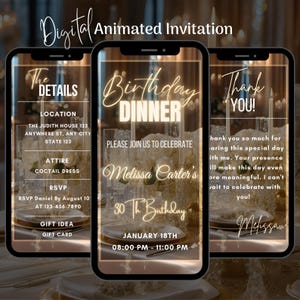 Digital Dinner Party Invitation, Editable Birthday Dinner Video Invitation, Birthday Dinner Animated Invite, Dinner Invitation Template