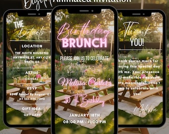 Animated Brunch Party Video Invitation, Editable Floral Birthday Tea Party Invite (Digital Download)