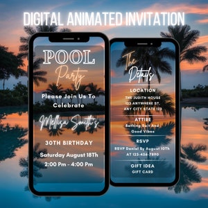Editable Pool Party Invitation, Digital Birthday Party Video Invitation, Digital Birthday Pool Party Invitation Template, Pool Party Invite