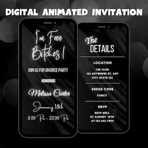 Uitnodiging digitale echtscheiding feest, echtscheiding viering geanimeerde uitnodiging, echtscheiding Ladies Party video uitnodigen, Break-Up aankondiging uitnodigen