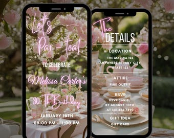 Editable Tea Party Birthday Invitation, Floral Ladies Brunch Party Digital Invite, Animated Birthday Tea Party Video Invitation Template