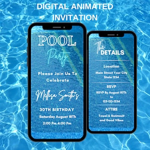 Editable Pool Party Invitation, Editable Pool Party, Digital Party Invitaton, Adult Mobile Invitation, Birthday Announcement Video