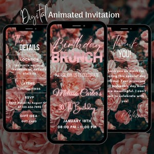 Digital Floral Brunch Invitation, Birthday Brunch Animated Invitation, Editable Brunch Party Digital Video Invite, Breakfast Birthday Party