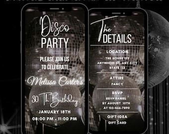 Editable Disco Party Invitation, Disco Birthday Party Animated Invitation, Digital Disco Party Birthday Video Invitation Template, Any Age