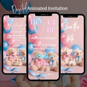 Digital Gender Reveal Party Invitation, Pink & Blue Gender Reveal, Editable Baby Reveal Invite, Animated Boy or Girl Reveal Video Invitation