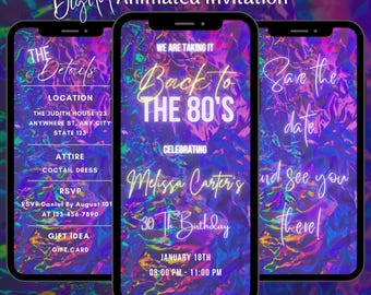 Back to the 80s Party Invitation Template, Editable Animated Birthday Party Video Invite