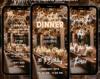 Editable Boho Birthday Video Invitation, Elegant Dinner Party Animated Invite (Digital Download)