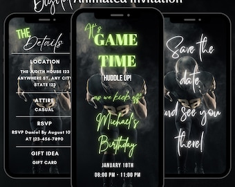 Digital Football Invitation, Animated Football Birthday Party Invitation, Editable Football Party Themed Birthday Invitation Template
