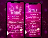 Editable Lets Party in Pink Birthday Invitation, Digital Pink Birthday Party Invitation Template, Animated Pink Birthday Video Invitation