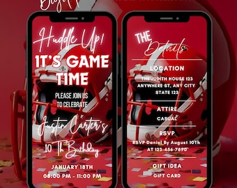 Editable Football Theme Birthday Party Video Invitation, Red Game Time Sports Animated Invite (Digital Download)