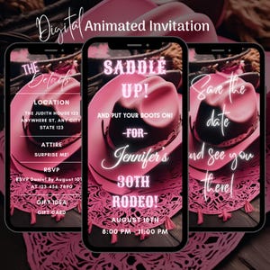 Digital Saddle Up Western Birthday Party Invitation, Animated Cowgirl Birthday Party Video Invite, Rodeo Birthday Party Invitation Template