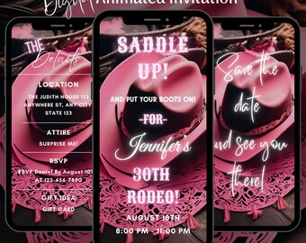 Animated Western Hoedown Birthday Party Invitation, Saddle Up and Put Your Boots On Invite, Cowboy Video Evite