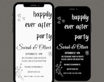 Animated Editable Happily Ever After Party Reception Invitation: Minimalist Elopement Announcement (Digital Download)