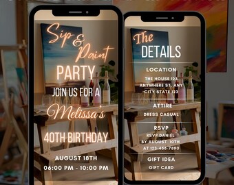Animated Sip and Paint Invitation, Editable Birthday Party Video Invite Template (Digital Download)
