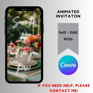 Pu&ograve; includere: Modello di invito animato con un arrangiamento floreale e il testo "Save the date and see you there!" Il modello &egrave; progettato per essere modificato con Canva.