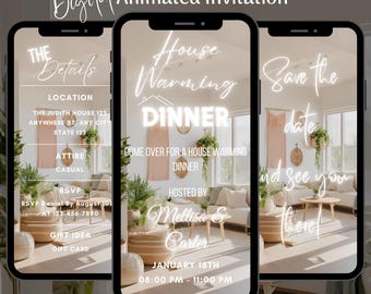 Digital Housewarming Dinner Party Invitation, Animated House Warming Invite, Welcome Home Digital Video Invite, House Warming Invite
