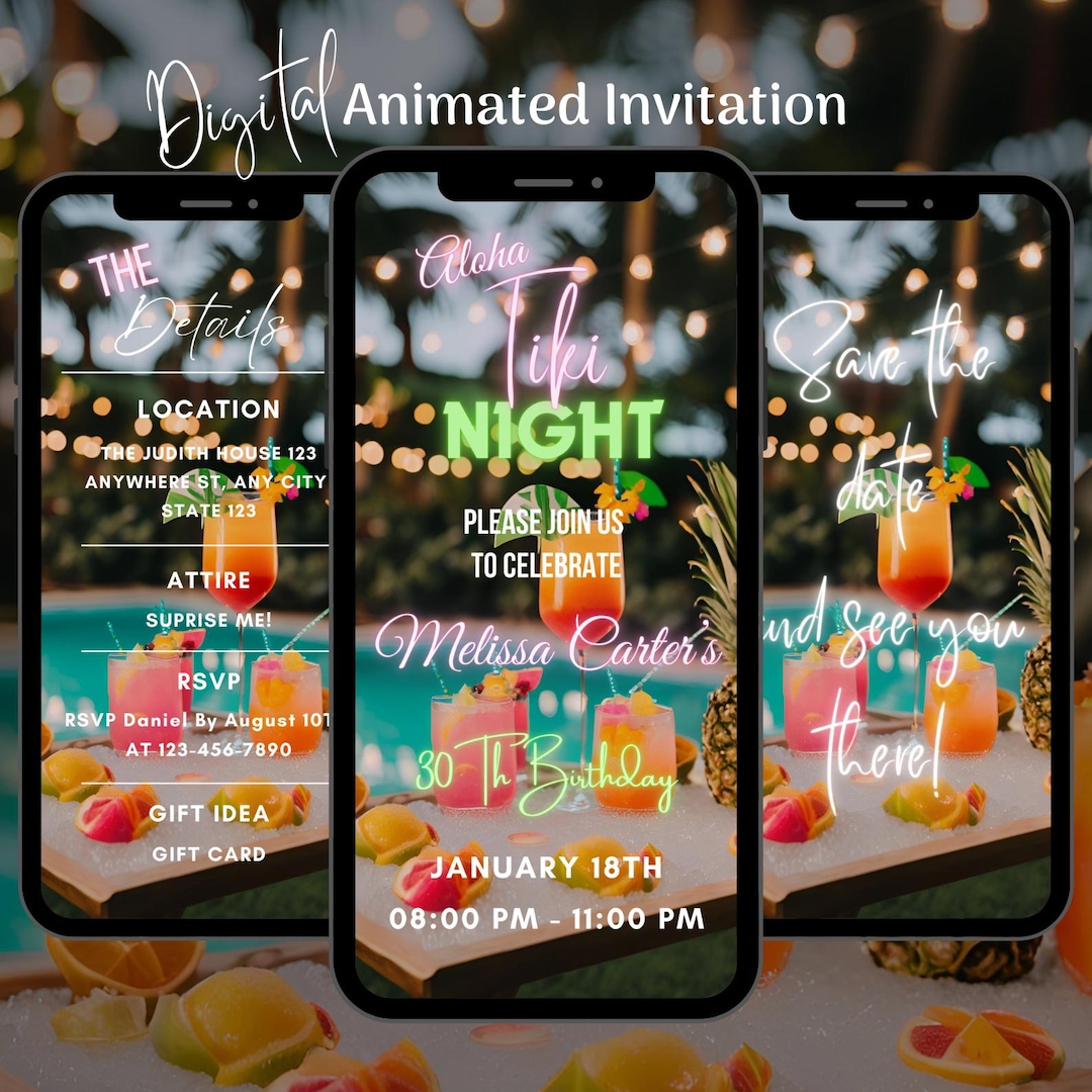 Animated Tropical Aloha Tiki Night Invitation, Editable Luau Party ...
