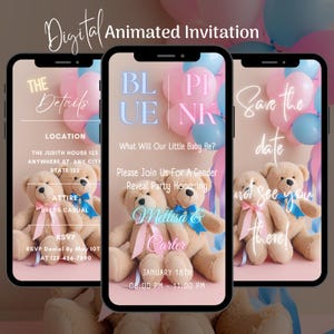 Digital Gender Reveal Party Invitation, Pink & Blue Gender Reveal, Editable Baby Reveal Invite, Animated Boy or Girl Reveal Video Invitation