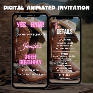Editable Western Birthday Party Invitation, Digital Cowgirls Birthday Party Invite, Animated Video Invite, YEE HAW! Birthday Invitation