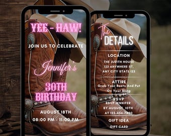 Editable Western Birthday Party Invitation, Animated Cowgirls Party Video Invite (Digital Download)
