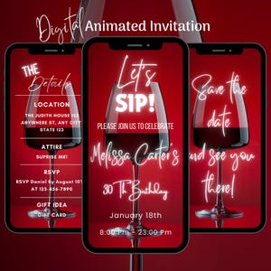 Digitale Let&#39;s Sip-Geburtstagsfeier-Einladung, animierte Weinprobe-Geburtstags-Video-Einladung, Wein-Thema-Geburtstagsfeier-Einladungsvorlage