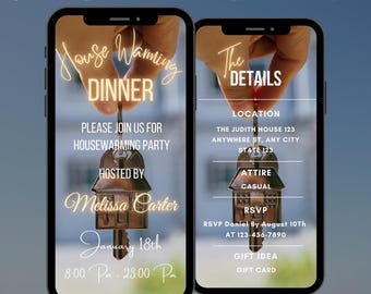 Geanimeerde video-uitnodiging housewarmingfeest, nieuwe smartphone Evite voor thuis, digitaal bewerkbare sjabloon voor mobiele uitnodiging voor bewegende partij