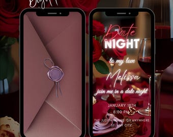 Editable Date Night Video Invitation, Animated Romantic Dinner Couple Date Invite (Digital Download)