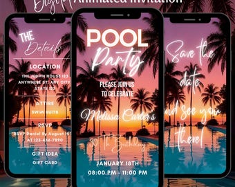 Pool Party Video Invitation: Editable Birthday BBQ Party Animated Invite Template (Digital Download)