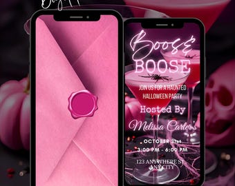Animated Halloween Party Invitation, Boos and Booze Video Invite, Costume Party, Digital Editable Canva Template