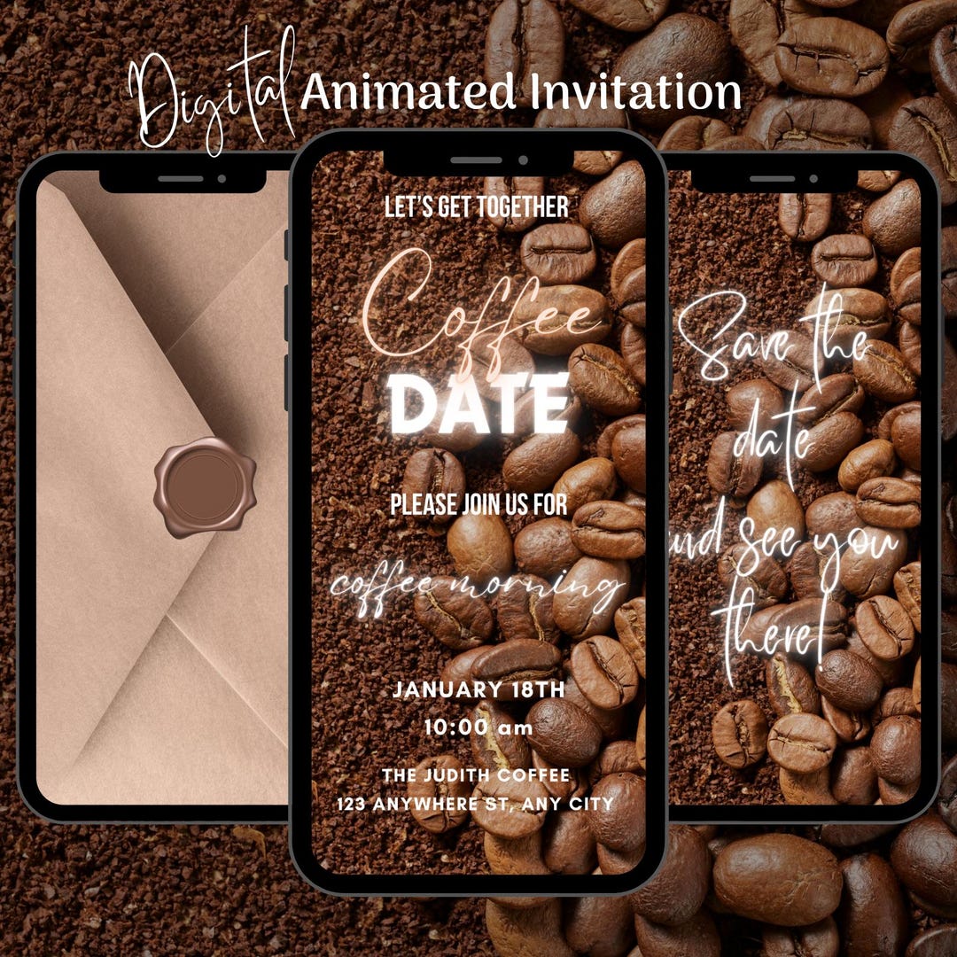 Coffee Rave Invite Editable Coffee and Conversation Meeting Invitation, Animated Coffee ...