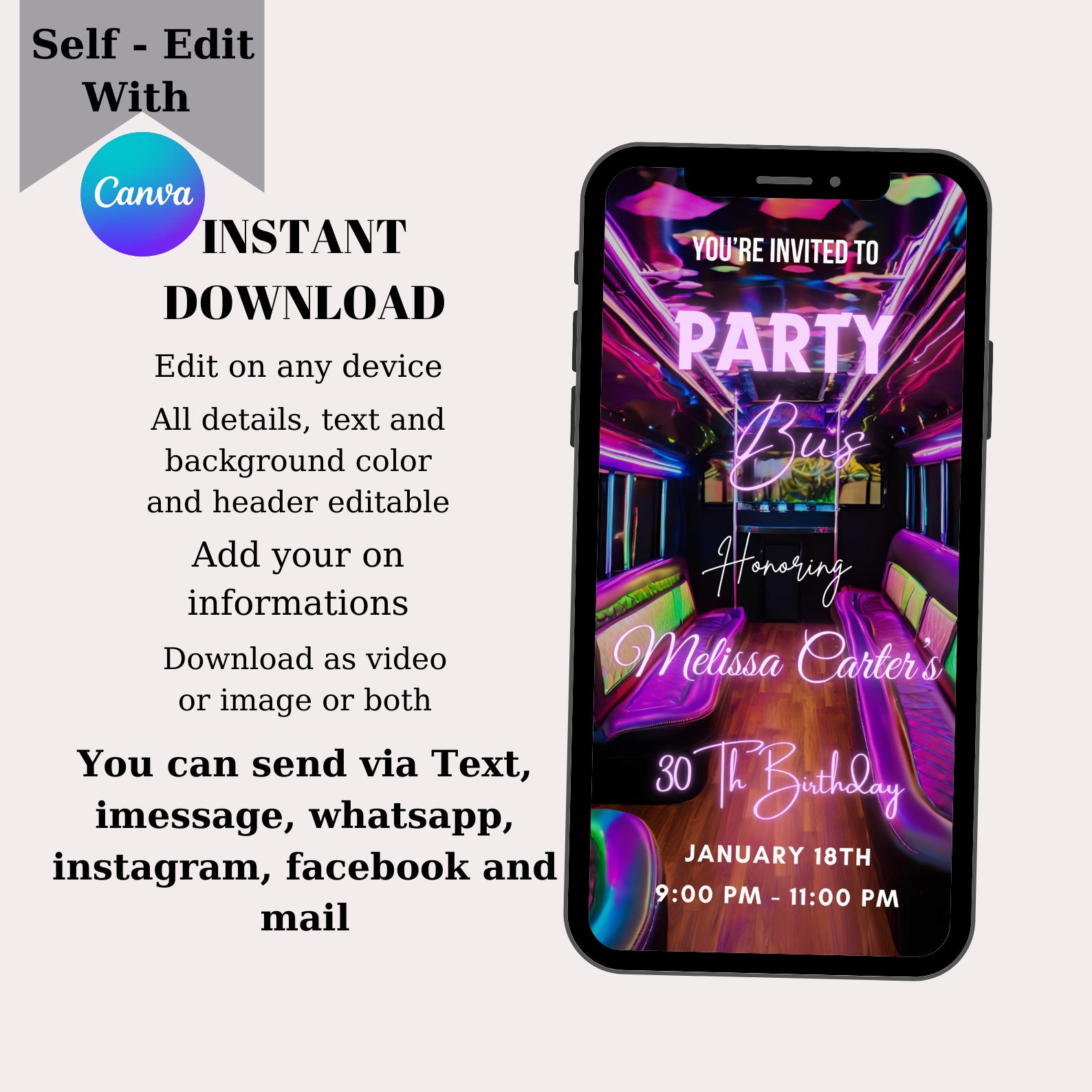 Manibus Invitation Code Digital Party Bus Invitation, Animated Party Bus Video Invitation ...