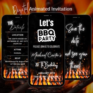 Digital Birthday Bbq Dinner Party Invitation, Birthday Cookout Video Invite, BBQ Birthday Invitation Template, Birthday Grill Invitation