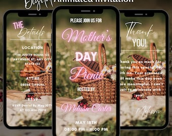 Digital Mother’s Day Picnic Video Invitation, Editable Animated Happy Mother’s Day Brunch Invite