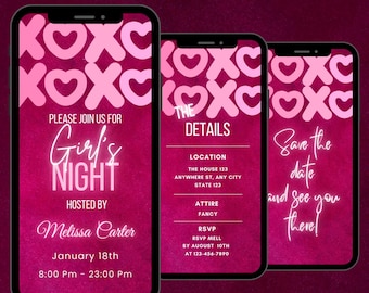 Animated Girls Night Out Video Invitation, Editable Galentine’s Party Smartphone Invite, Digital Pink Girls Night Mobile Evite