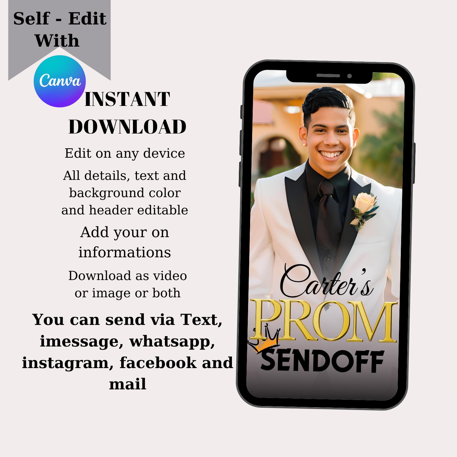 Animated Prom Send off Invitation: Editable Video Invite (digital ...