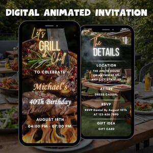 Editable BBQ Chill and Grill Invitation, Animated BBQ Party Invite, Modern Birthday Invitation, Digital BBQ Birthday Invite, Any Age
