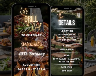 Editable Birthday BBQ Chill and Grill Invitation, Animated Dinner Party Invite (Digital Download)