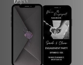 Animated Engagement Party Video Invitation, Editable Elegant Minimalist Couples Shower Evite (Digital Download)