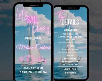 Animated Yacht Party Video Invitation, Sail Away Birthday Smartphone Evite, Editable Boat Cruise Party Invite, Digital Download