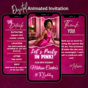 Digital Lets Party in Pink Birthday Invitation, Digital Pink Birthday Party Invitation Template, Animated Pink Birthday Video Invitation