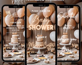 Editable Boho Baby Shower Invitation, Digital Gender Neutral Baby Shower Animated Invite