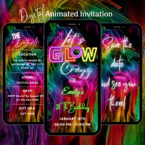 Digital Let's Glow Crazy Invitation, Neon Glow Birthday Party Video Invitation, Glow In The Dark Animated Invitation Template Birthday Party
