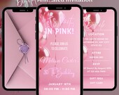 Editable Pink Birthday Video Invitation: Animated Lets Party in Pink Evite, Elegant Pink Birthday Invite Template (Digital Download)