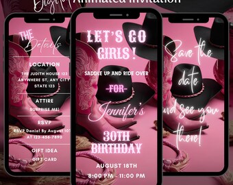 Digital Editable Cowgirl Birthday Video Invitation, Animated Western Rodeo Saddle Up Party Invite