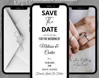 Animated Save The Date Wedding Video Invitation, Editable Minimalist Wedding Announcement Evite (Digital Download)
